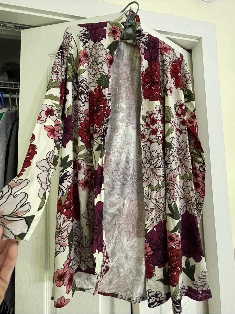 Floral Open-Front Cardigan - Burgundy & Cream